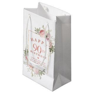 Blush Pink Rose Floral Gold 90th Birthday Small Gift Bag