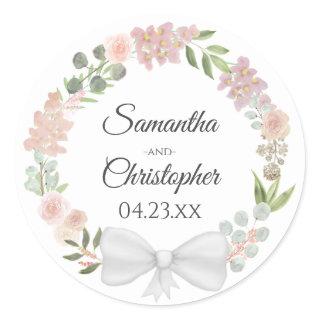 Blush Pink Spring Floral Wreath Elegant Wedding Classic Round Sticker