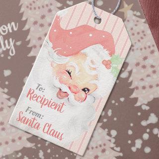 Blush Pink Vintage Winking Santa Claus Christmas Gift Tags