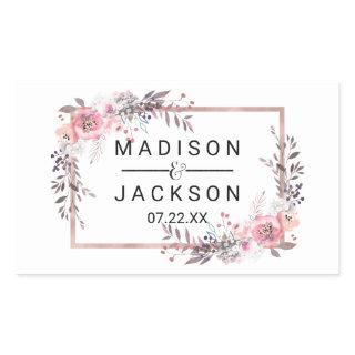 Blush & Rose Gold Framed Floral Wedding Monogram Rectangular Sticker