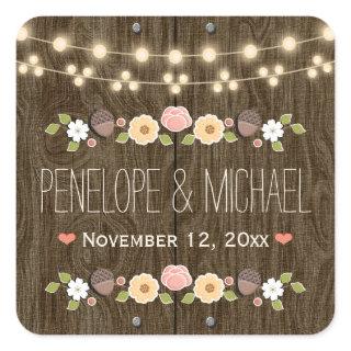 Blush String of Lights Rustic Fall Acorn Wedding Square Sticker