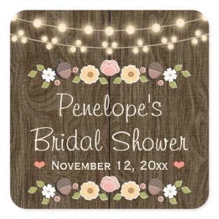 Blush String of Lights Rustic Fall Bridal Shower Square Sticker