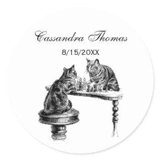 Board Games: Two Cats playing a Chess Match Classic Round Sticker