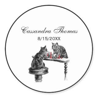 Board Games Two Cats playing Chess Match Red Classic Round Sticker