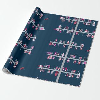 Boat Docks- Pink And Reds on Navy