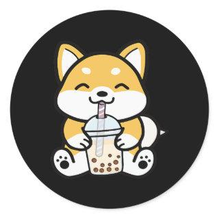 Boba Corgi, Corgi Boba, Boba Shiba, Shiba, Corgi Classic Round Sticker
