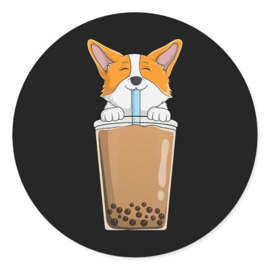 Boba Milk Tea Kawaii Corgi Puppy Japanese Anime St Classic Round Sticker