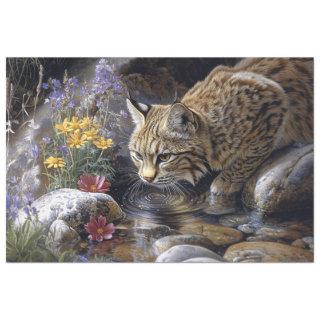 Bobcat with Wildflowers Decoupage Tissue Paper