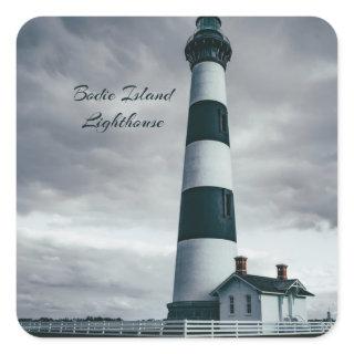 Bodie Island Lighthouse black and white Square Sticker