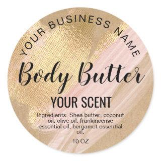 body butter gold blush pink classic round sticker