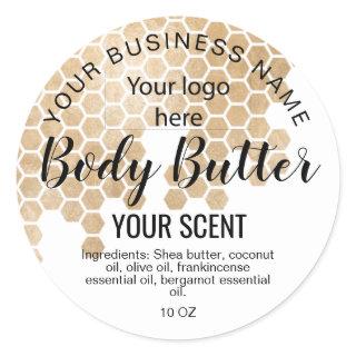 body butter honeycomb bee add your logo classic round sticker