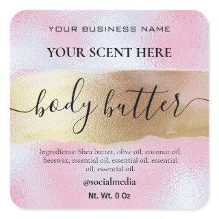 Body Butter Labels In Gold And Holographic Pink