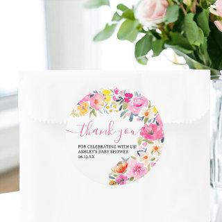 Bohemian bold floral watercolor thank you classic round sticker