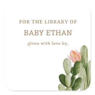 Bohemian Cactus Baby Shower Book Library Square Sticker