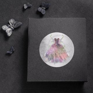 Bohemian Fairy Wing Gown | Glam Dusty Purple Sheen Classic Round Sticker