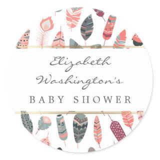 Bohemian Feathers Pattern Baby Shower Classic Round Sticker