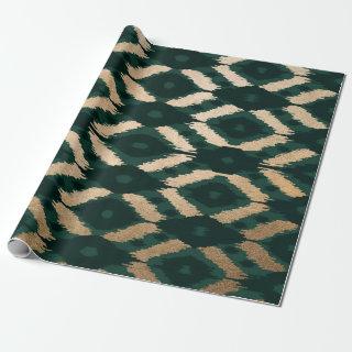 Bohemian Gold Forest Green Ikat Pattern