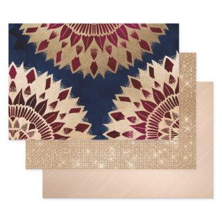 Bohemian Gold Navy Burgundy Hand Drawn Mandala  Sheets