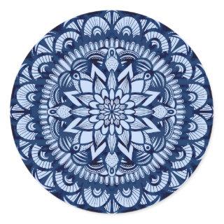 Bohemian Navy Blue Tie Dye Mandala Classic Round Sticker