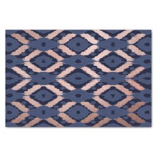 Bohemian Rose Gold Navy Blue Ikat Pattern Tissue Paper