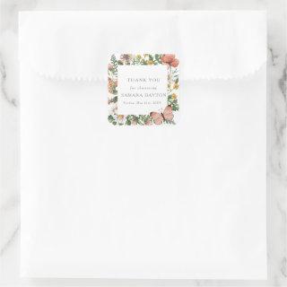 Bohemian Wildflower Butterfly Thank You Square Sticker