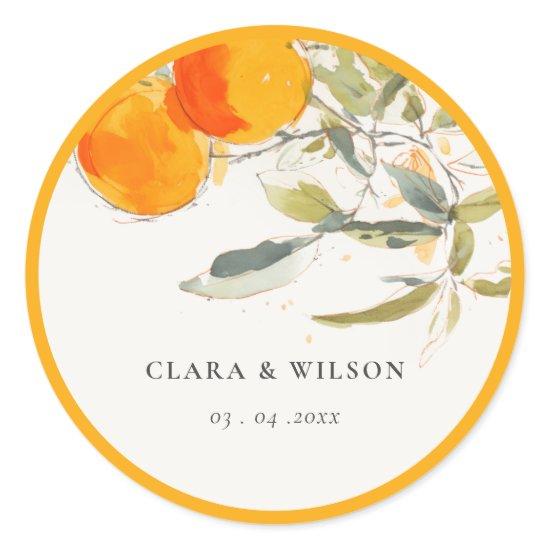 Boho Abstract Sketchy Orange Garden Wedding Classic Round Sticker