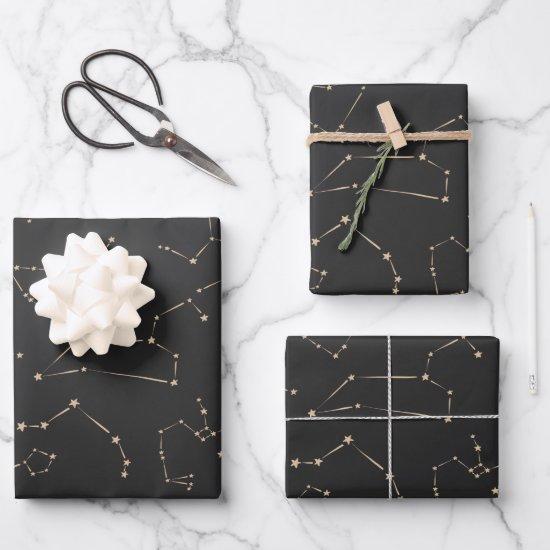 Boho Astrology Constellations and Stars Black Gold  Sheets