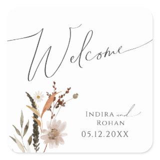 Boho Autumn Wildflower | Wedding Welcome Square Sticker