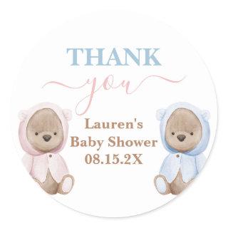 Boho Bear Twins Baby Shower Round Sticker