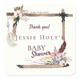 Boho Beautiful Baby Shower Thank You Square Sticker