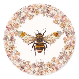 Boho Bee Watercolor Wildflower Classic Round Sticker