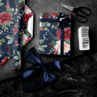 Boho Blooms | Dark Navy Blue and Burgundy Pattern