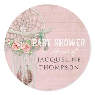 BOHO Bohemian Dream Catcher Baby Shower Girl Roses Classic Round Sticker