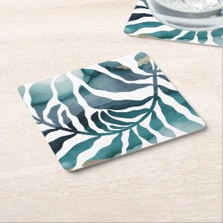 Boho Botanical Kelp Plant Watercolor Matisse Square Paper Coaster