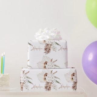 Boho Brown Pampas Grass White Orchids Monogram