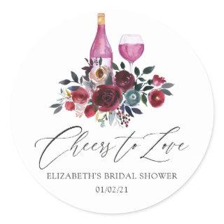Boho Burgundy and Navy Wine Tasting Bridal Shower Classic Round Sticker
