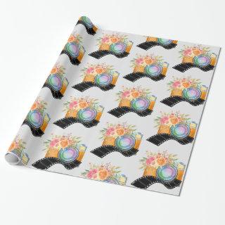 Boho Camera & Florals Watercolor Pattern