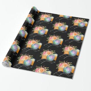 Boho Camera & Florals Watercolor Pattern