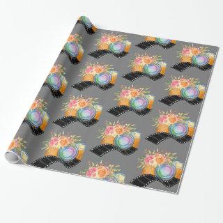 Boho Camera & Florals Watercolor Pattern