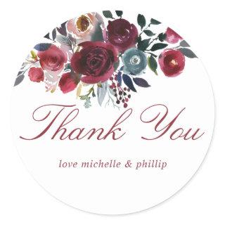 Boho Chic Burgundy and Navy Autumn Fall Wedding Classic Round Sticker