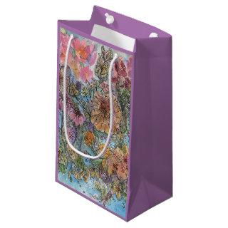 Boho Chic Flower Garden Watercolor Painting  Small Gift Bag