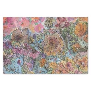 Boho Chic Flower Garden Watercolor Painting  Tissue Paper