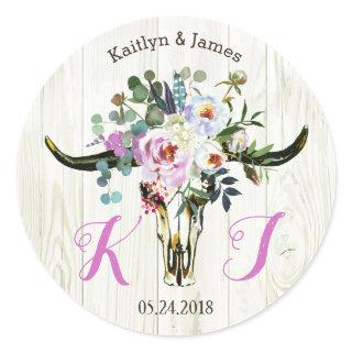 Boho Chic Longhorn Skull Floral Wedding Label