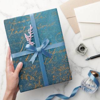 Boho Copper Blue Script Handwriting Grunge