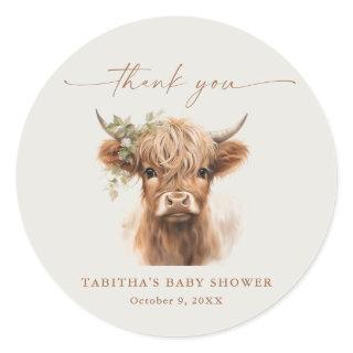 Boho Cow Couples Baby Shower Thank You Classic Round Sticker