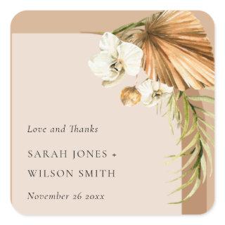 Boho Dried Palm Rust Floral Arch Wedding Thanks Square Sticker