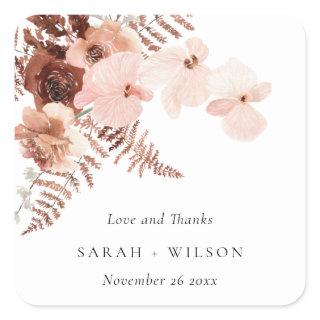 Boho Dried Rust Blush Fern Orchid Wedding Thanks Square Sticker