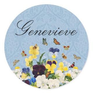 Boho Elegant Spring Pansies Daffodils Butterflies Classic Round Sticker