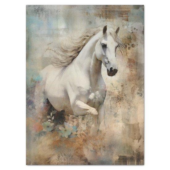 Boho Elegant White Horse Decoupage Tissue Paper