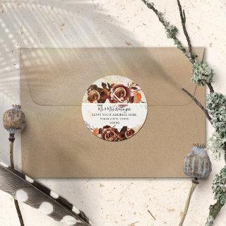 BOHO Fall Floral Autumn Leaves Monogram Address Classic Round Sticker